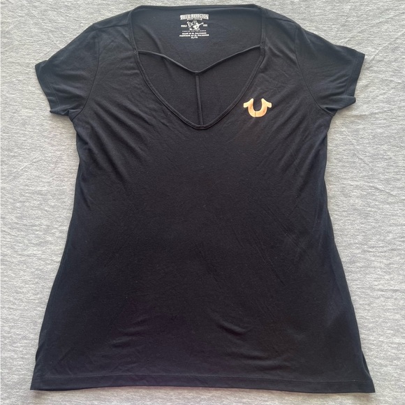 True Religion Tops - True Religion black foil horseshoe rose gold C short sleeve top cage stretch XL
